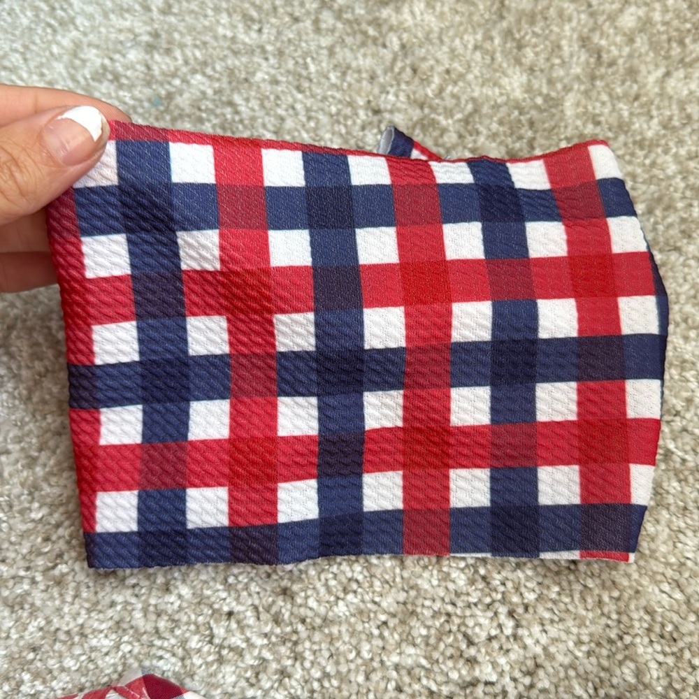 Patriotic Plaid Baby Romper with matching bow Headwrap - Picture 7 of 8